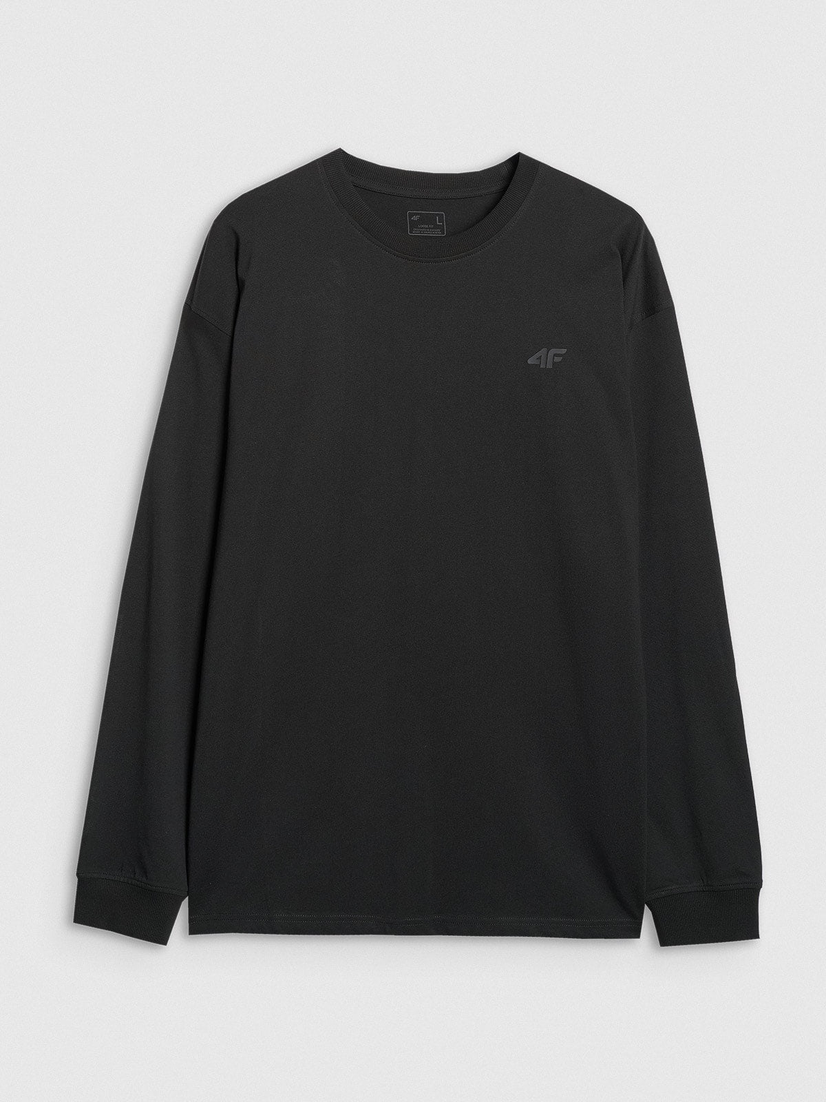 4F Czarna Bluzka na Długi Rękaw Męska z Nadrukiem Longsleeve Oversize