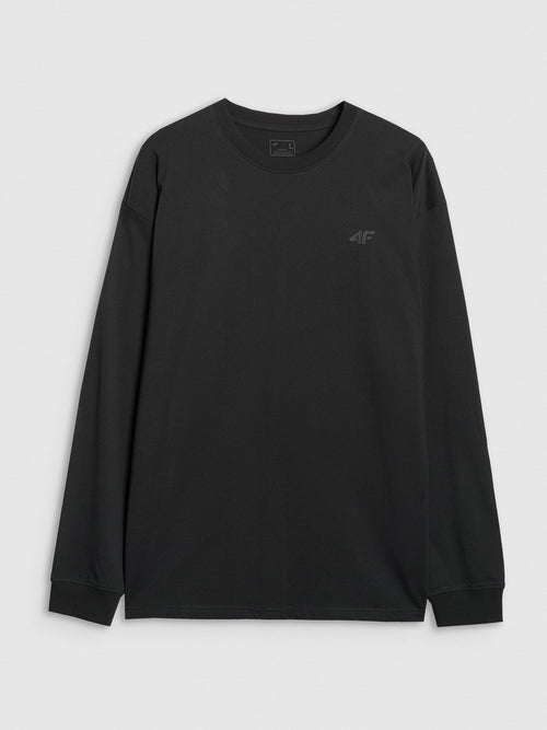4F Czarna Bluzka na Długi Rękaw Męska z Nadrukiem Longsleeve Oversize