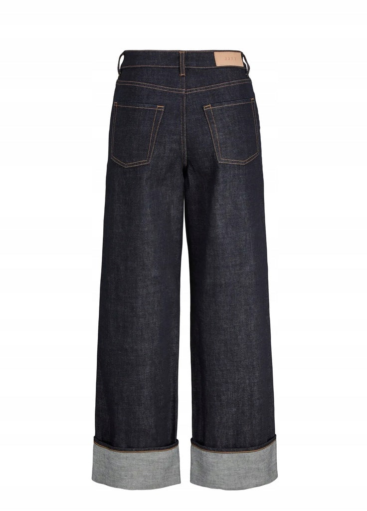 JJXX Granatowe Jeansy Damskie Podwijane Prost Szerokie Tokyo Wide