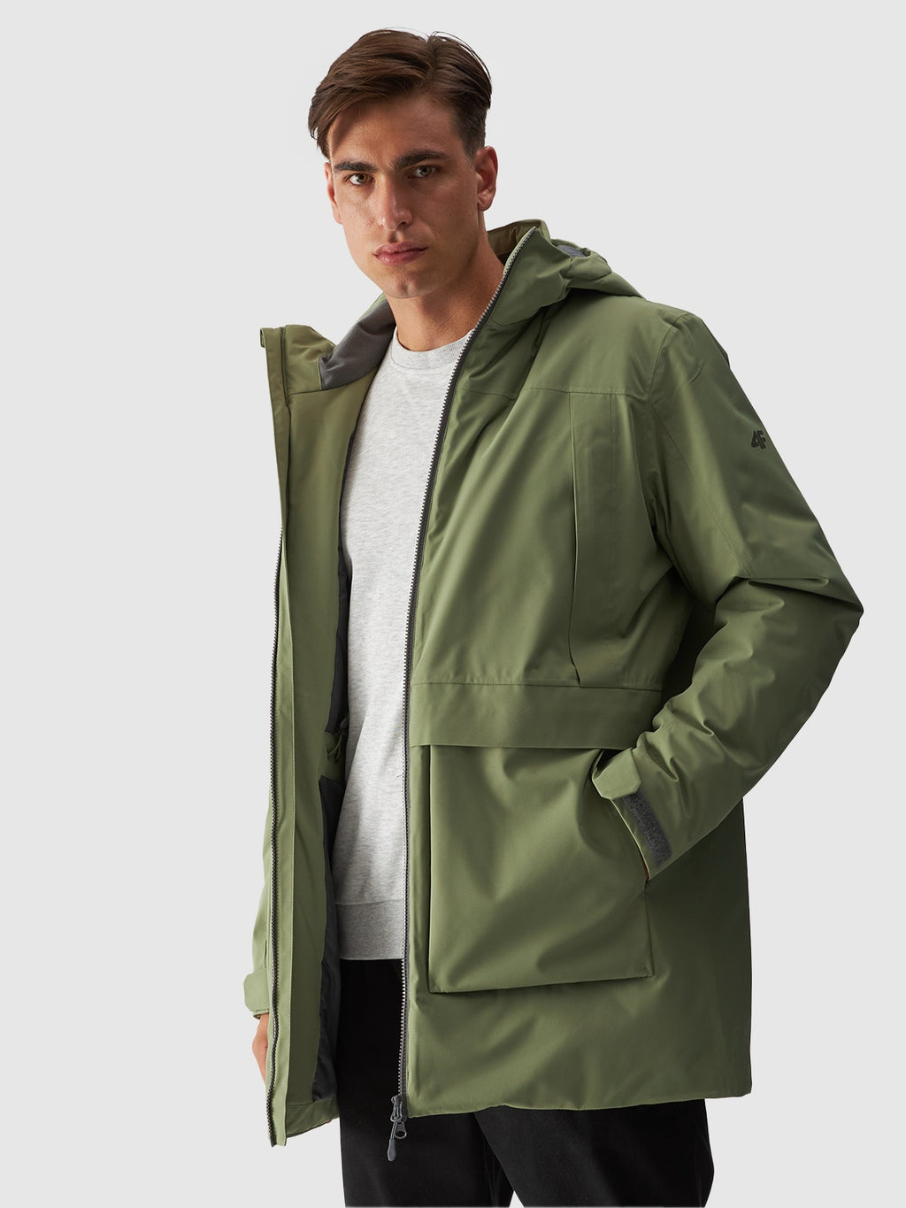 Kurtka Męska 4F M563 Zimowa Długa Regular Khaki Przejściowa