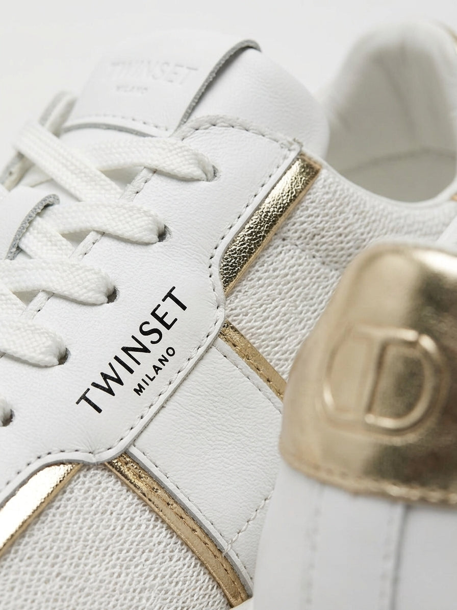Sneakers damskie Twinset 241TCT090 codzienne białe złote sznurowane