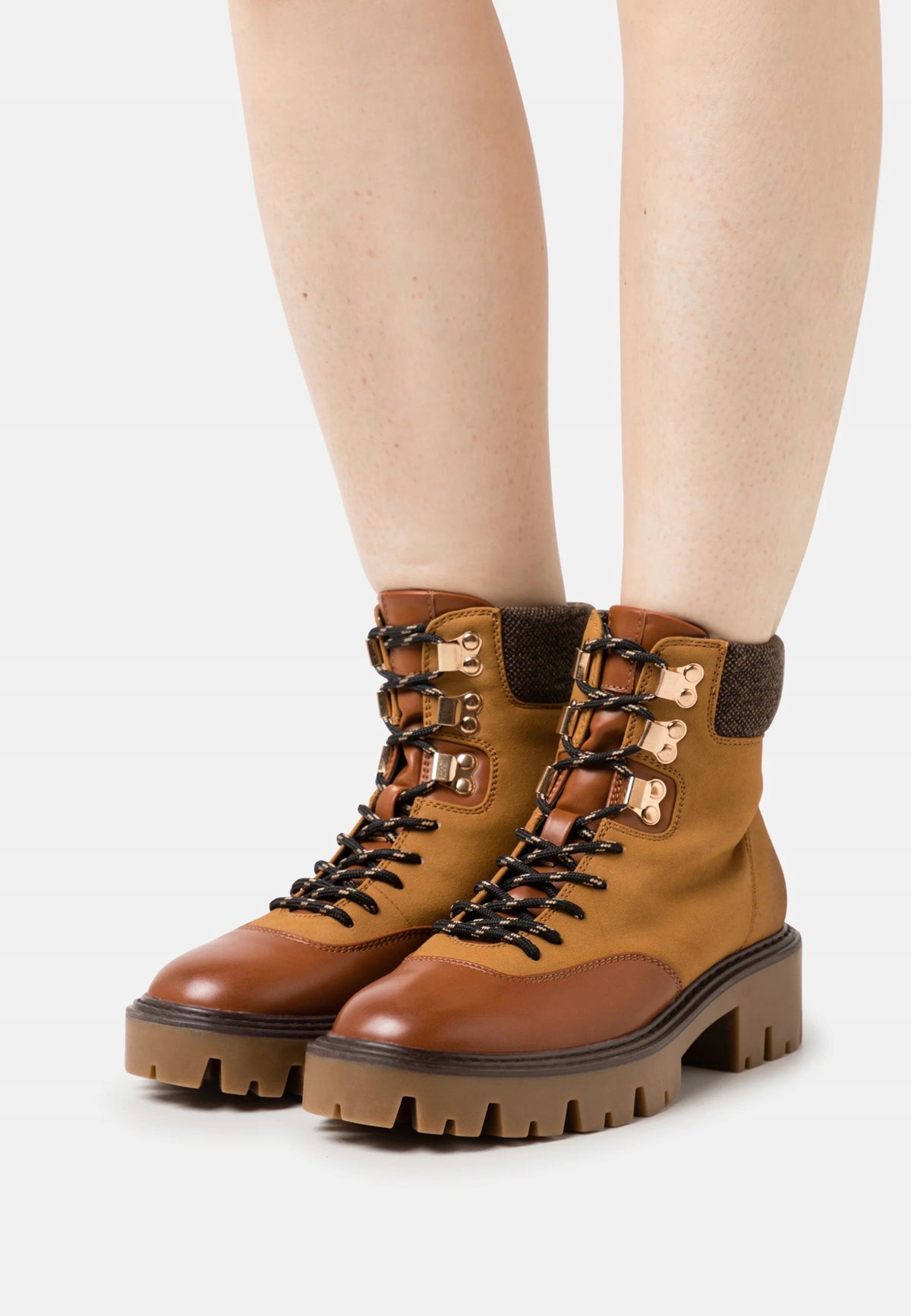 ONLY SHOES Botki Damskie Brązowe Sznurowane Trzewiki Wiosenne Trapery r.37
