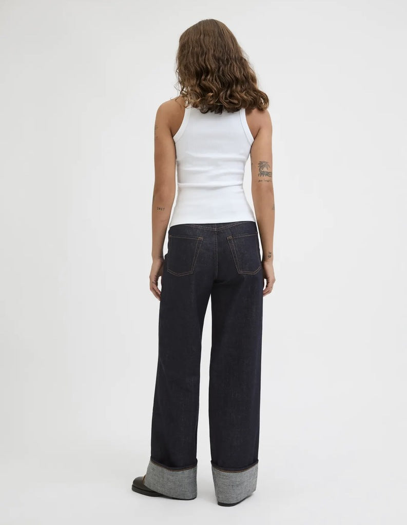 JJXX Granatowe Jeansy Damskie Podwijane Prost Szerokie Tokyo Wide