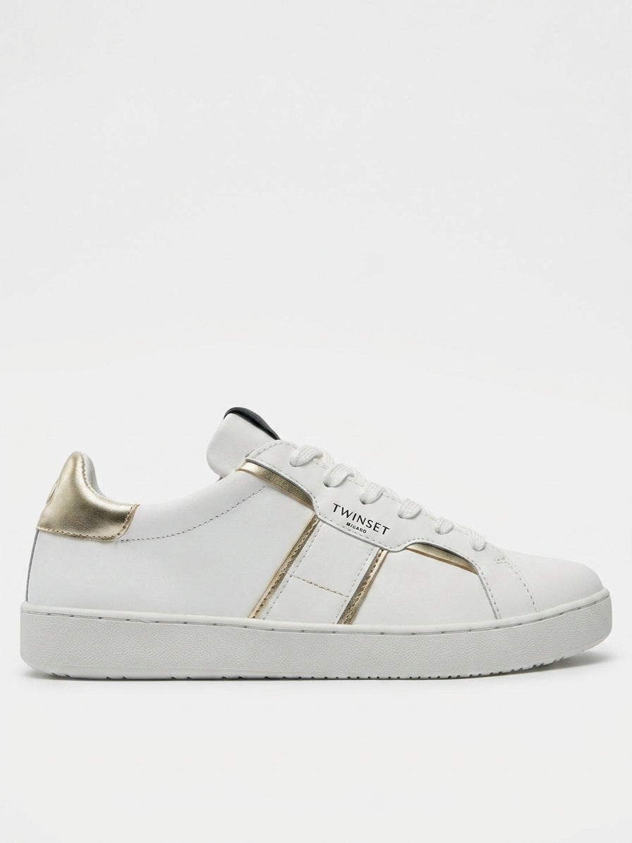 Sneakers damskie Twinset 241TCT090 codzienne białe złote sznurowane