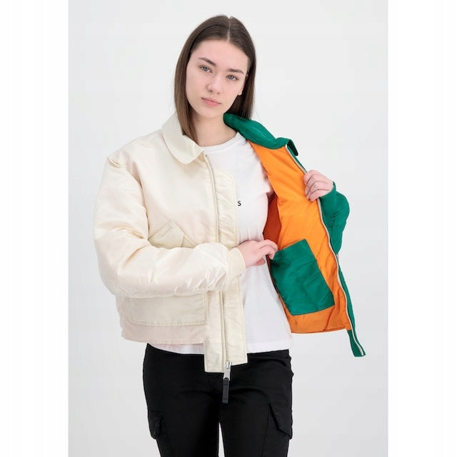 Alpha Industries Zielona Kurtk Dmsk Bomberka z Kieszeniami Oversize r.M