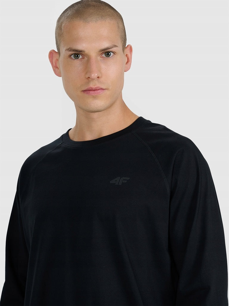 4F Czarna Bluzka Męska Długi Rękaw Longsleeve Oversize Gładka Baweuniana
