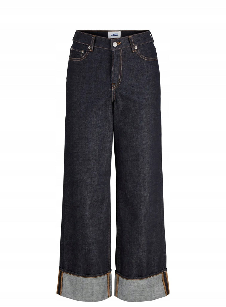 JJXX Granatowe Jeansy Damskie Podwijane Prost Szerokie Tokyo Wide
