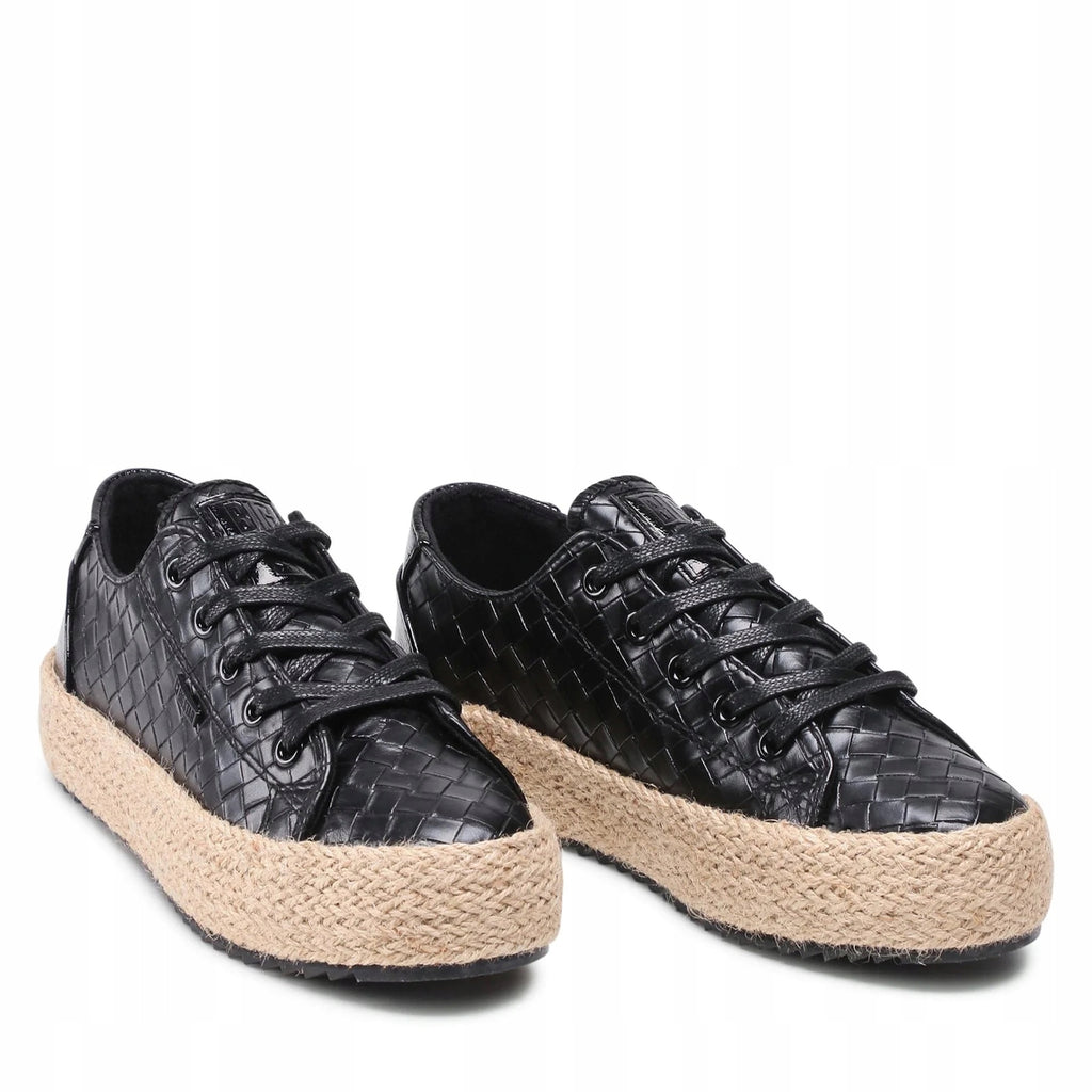 BIG STAR Buty Damskie Espadryle na Platformie Czarne JJ274396 Plecione r.38
