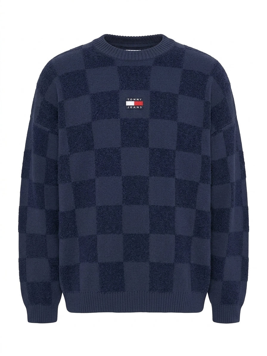 Sweter Męski Tommy Jeans TJM Skater Check Granatowy Szachownica