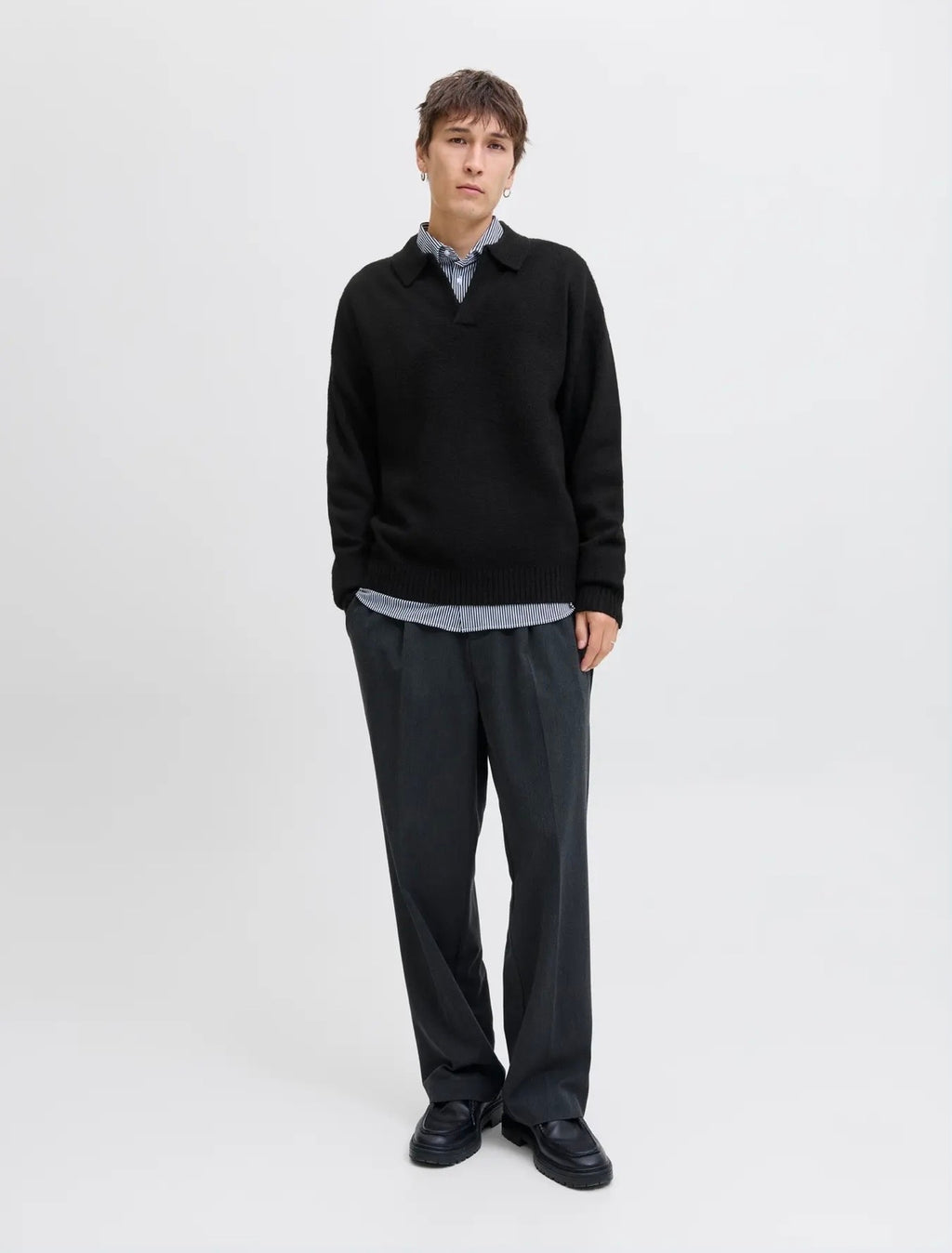 Jack&Jones Czarny Sweter Męski z Kołnierzykiem Długi Rękaw