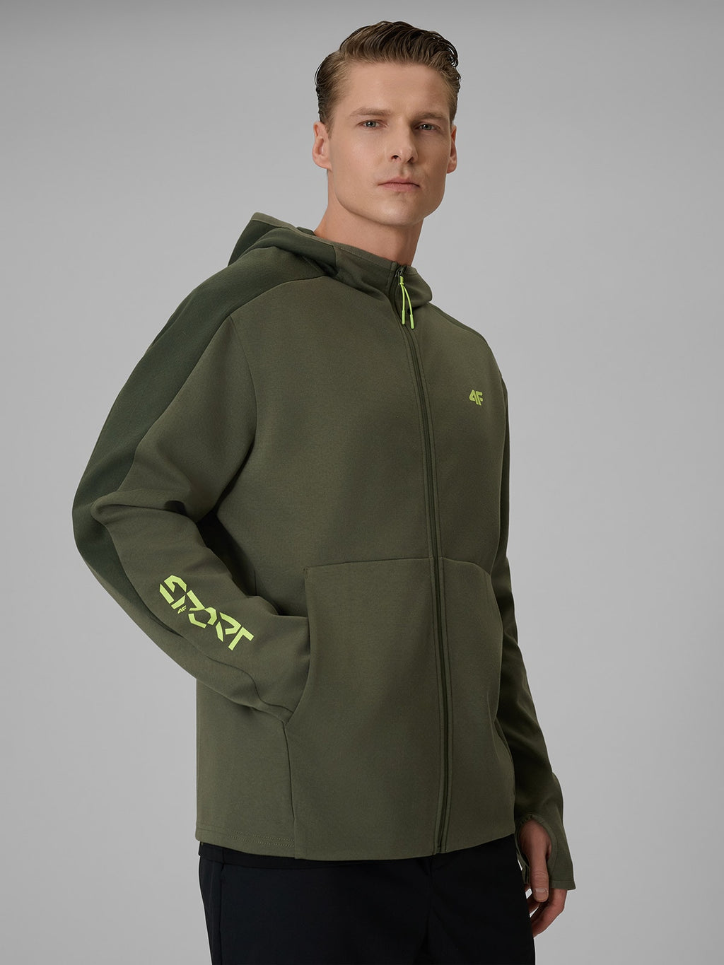 Bluza Męska Zielona 4F M2130 Sportowa Rozpinana Khaki Logo