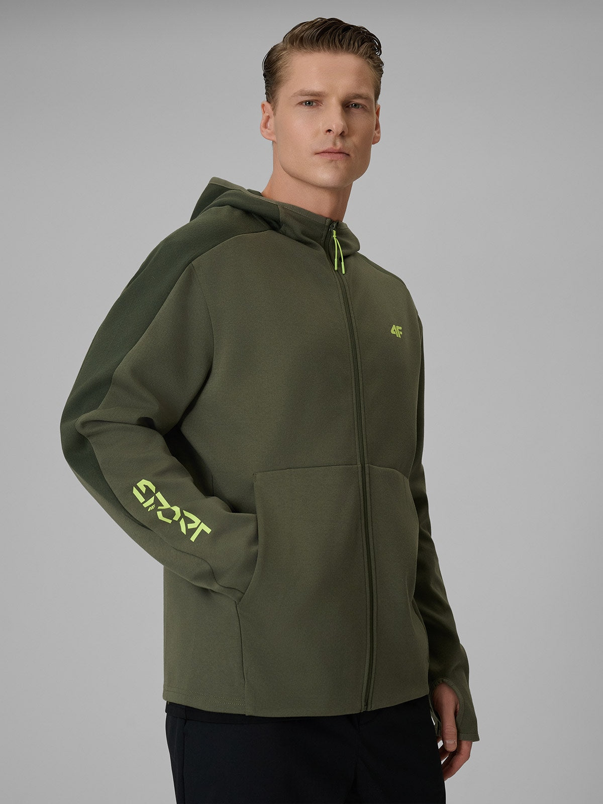 Bluza Męska Zielona 4F M2130 Sportowa Rozpinana Khaki Logo