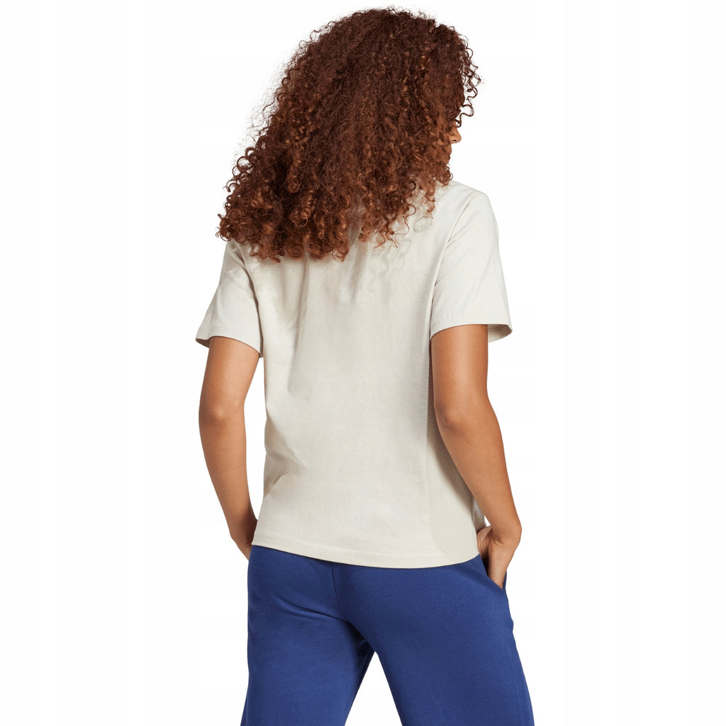 Adidas Beżowa Bluzka Damska T-shirt na Krótki Rękaw Logo Haft JI6079