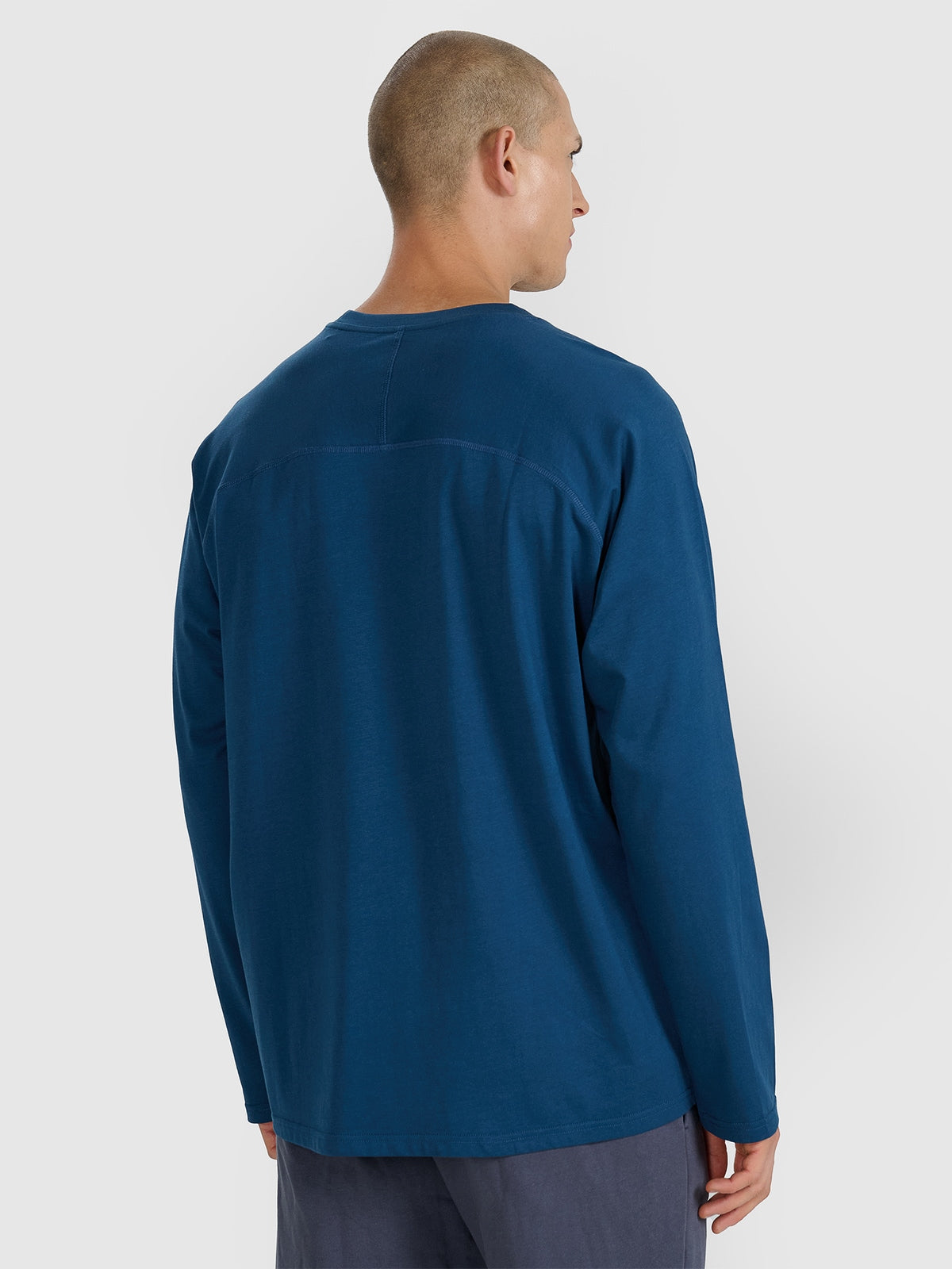 4F Granatowy Longsleeve Bluzka na Długi Rękaw Gładka Nadruk Logo Oversize