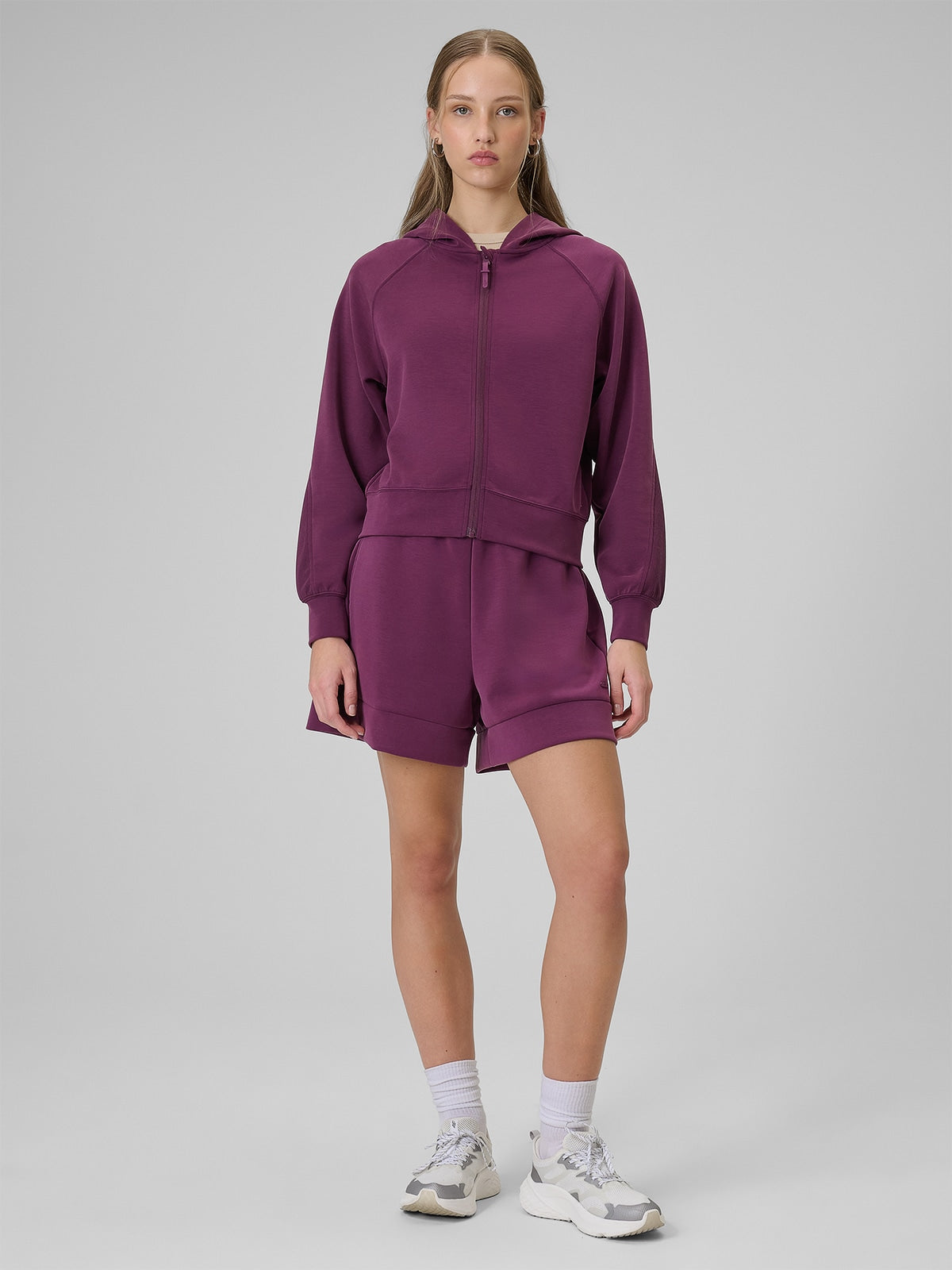 Bluza Damska 4F 4FWSS26TSWSF2178 Dresowa Z Kapturem Fiolet Rozpinana