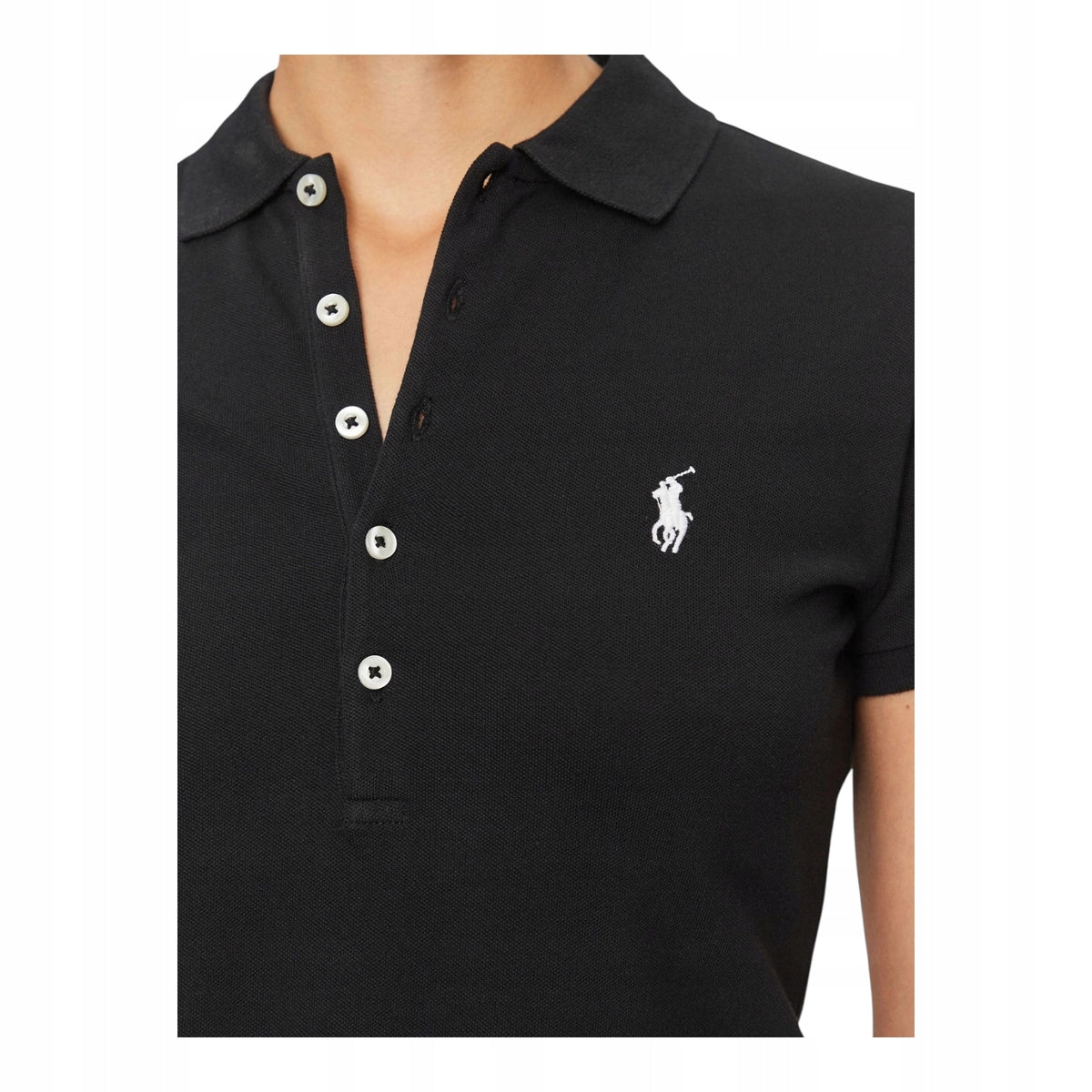 Polo Ralph Lauren Czarna Bluzka Damska z Kołnierzykim na Krótki Rękaw r.S