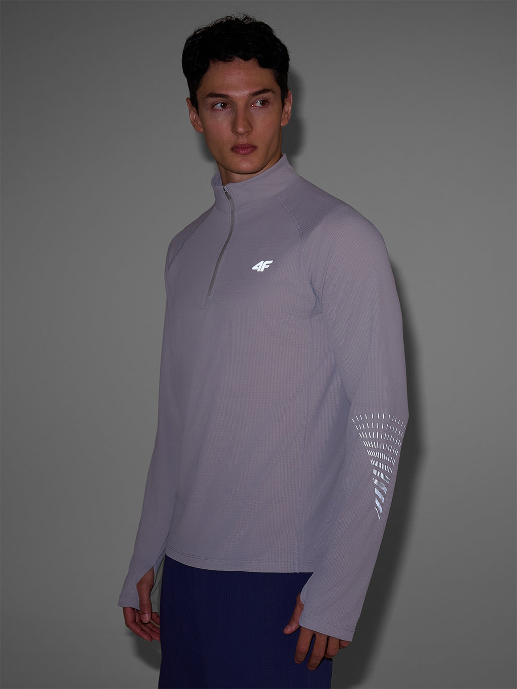 4F Szary Longsleeve Męski Do Biegania Bluzka na Długi Rękaw Szybkoschnący