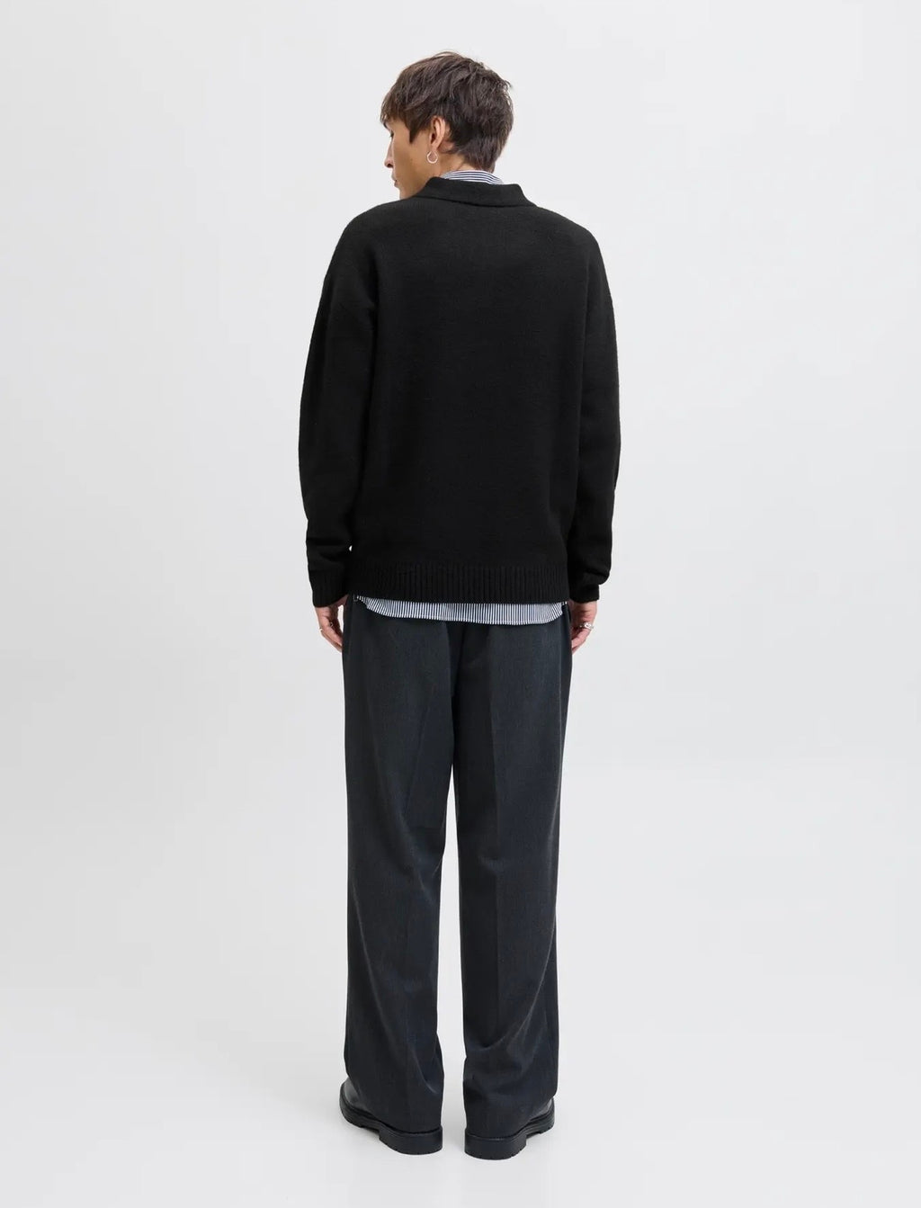Jack&Jones Czarny Sweter Męski z Kołnierzykiem Długi Rękaw