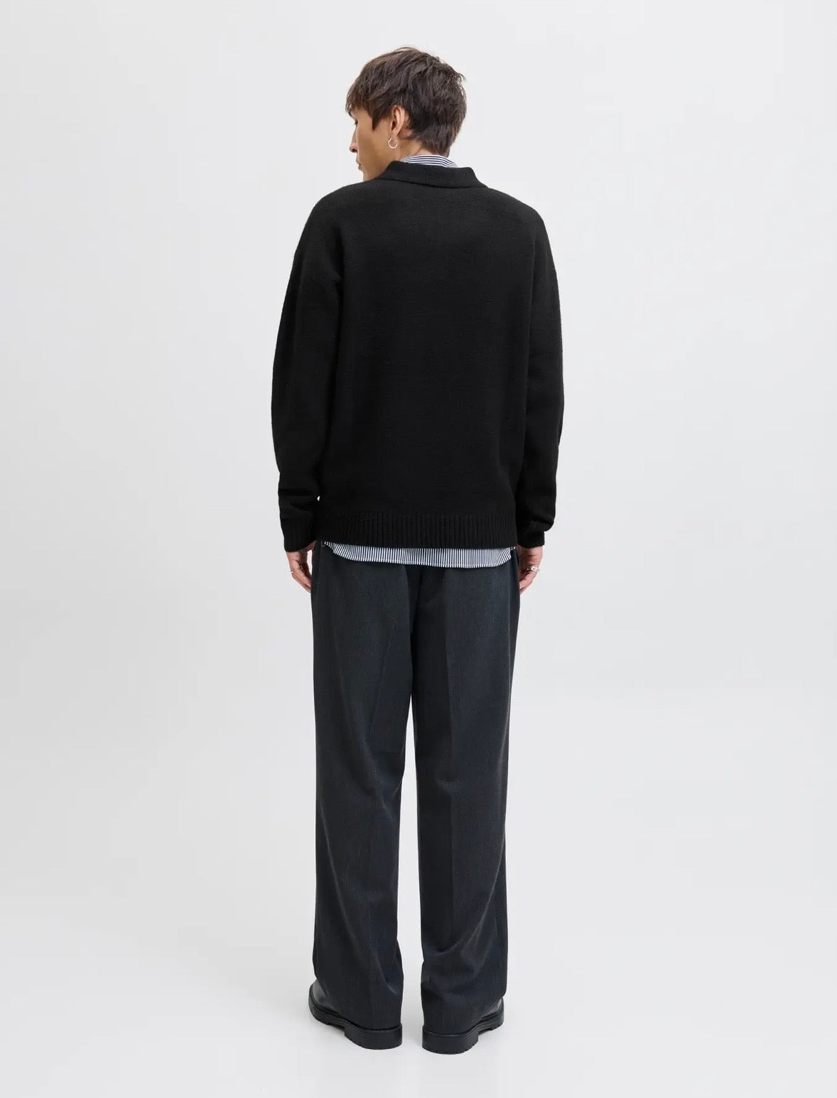 Jack&Jones Czarny Sweter Męski z Kołnierzykiem Długi Rękaw