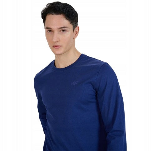 4F Granatowa Bluzka Męska Długi Rękaw Gładka Longsleeve Regular Fit