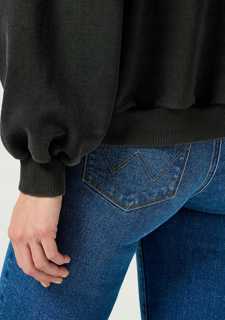Wrangler Szara Bluza Damska Przez Głowę Długi Rękaw Loose Fit Nadruk