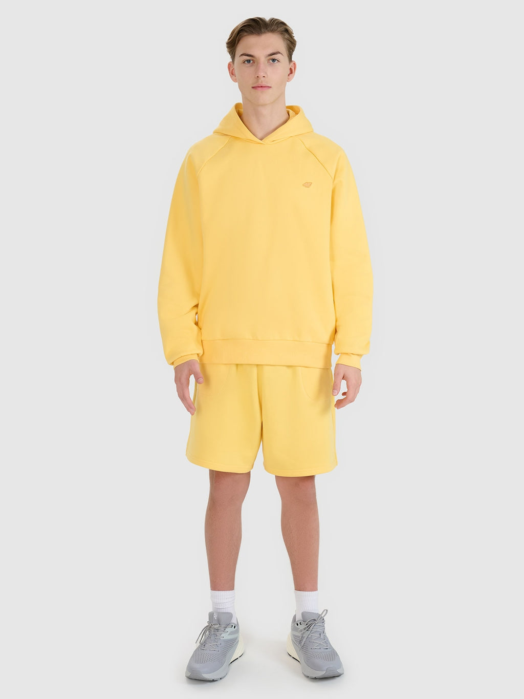 4F Żółta Bluza Sportowa z Kapturem Przez Głowę Oversize Unisex