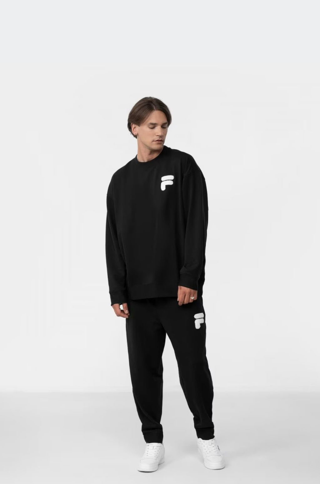 Fila Czarna Bluza Męska Przez Głowę Bez Kaptura Nadruk Logo Oversize r.L