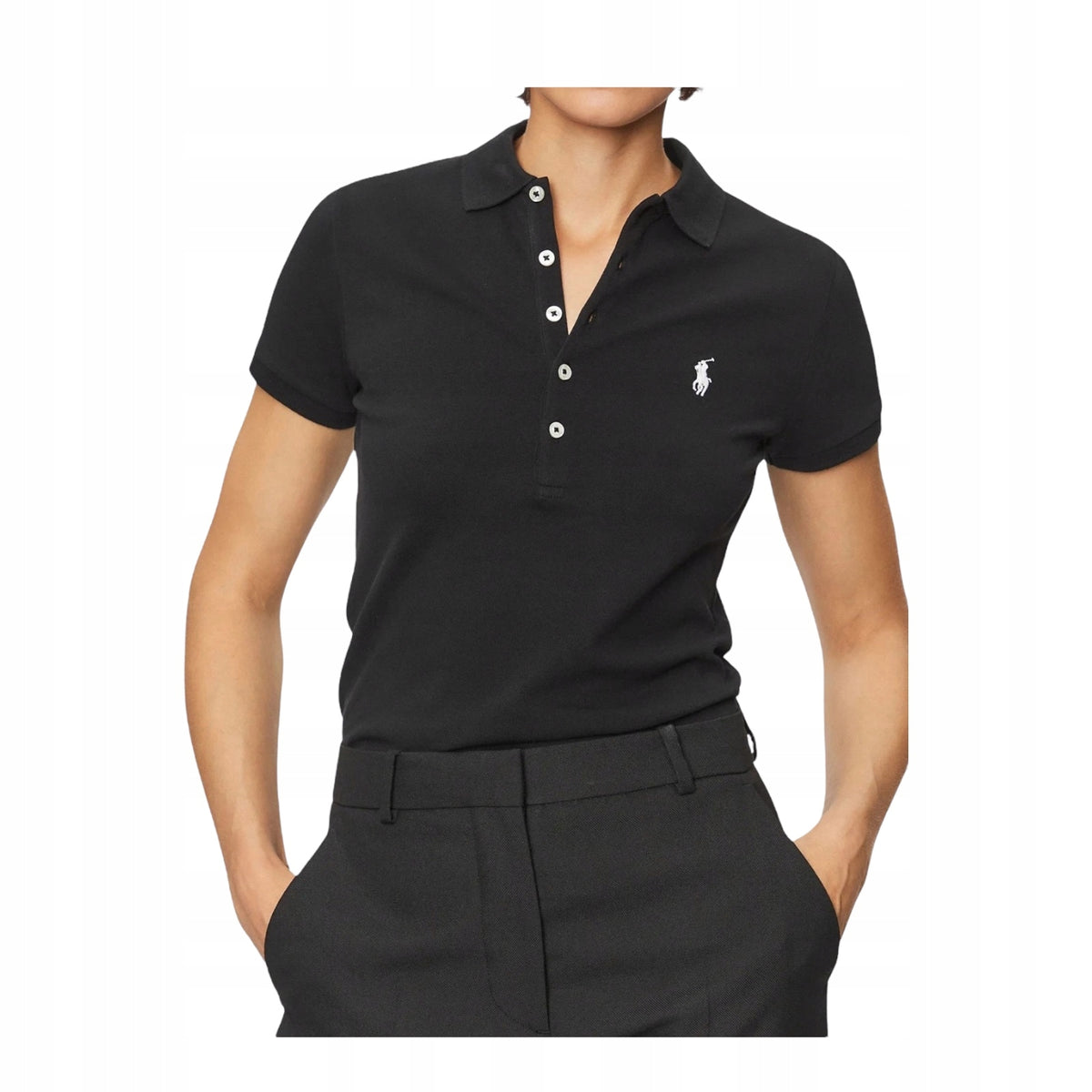 Polo Ralph Lauren Czarna Bluzka Damska z Kołnierzykim na Krótki Rękaw r.S