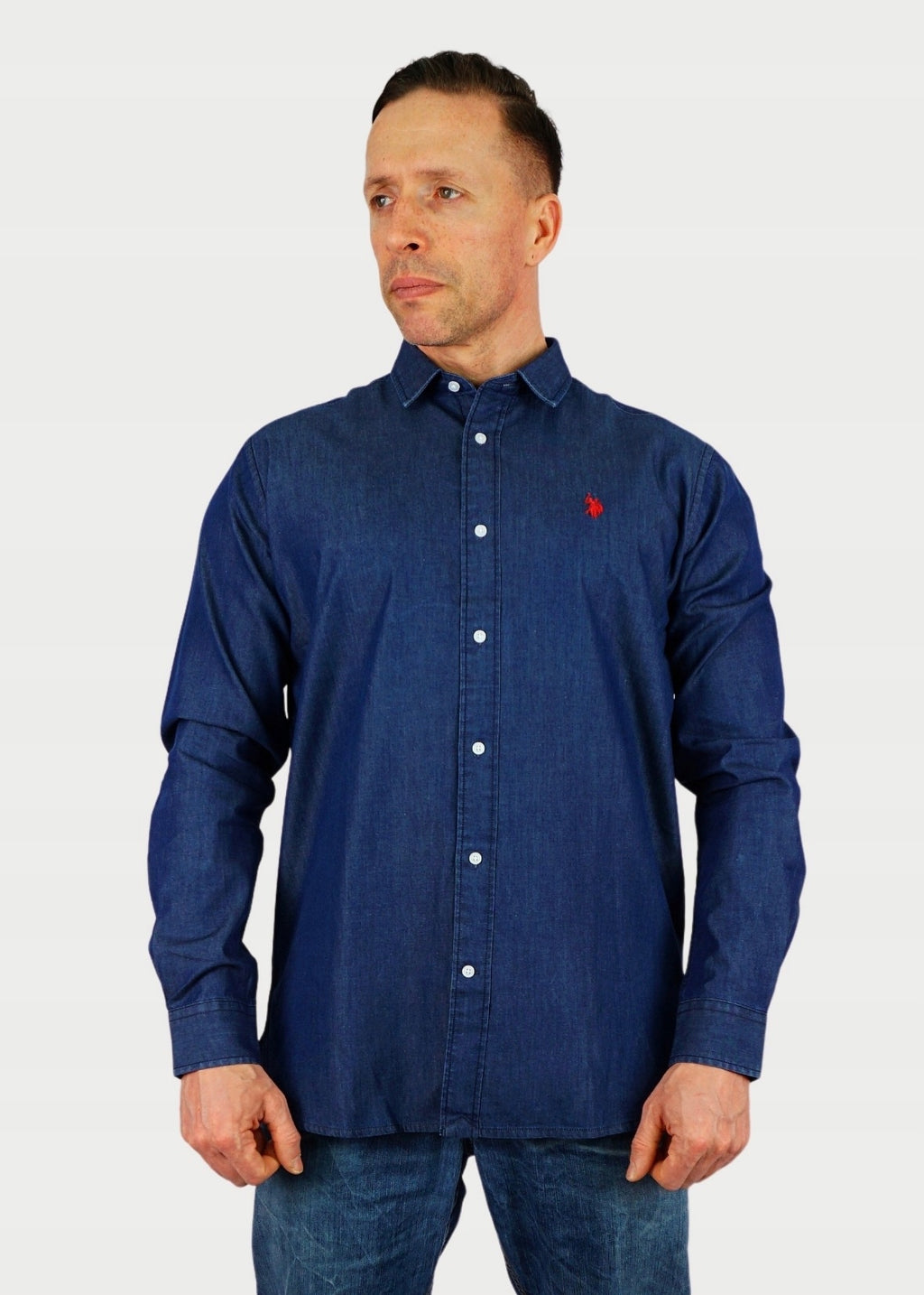 U.S. Polo Assn. Jeansowa Koszula Męska z Kołnierzykiem Casual Logo Haft r.L