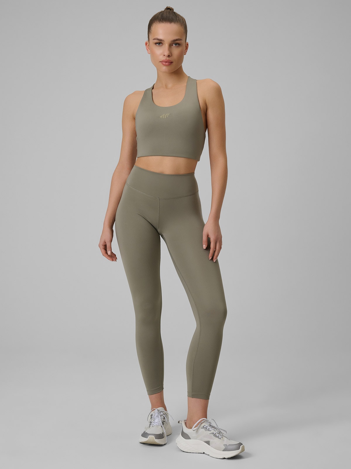 Legginsy Damskie 4F FNK F458 Sportowe Oliwkowe Khaki Szybkoschnące