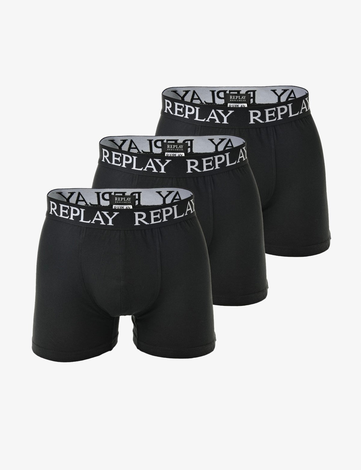 REPLAY Czarne Bokserki Męskie 3-pack Skinny Fit Pasek Logo Dopasowane r.M
