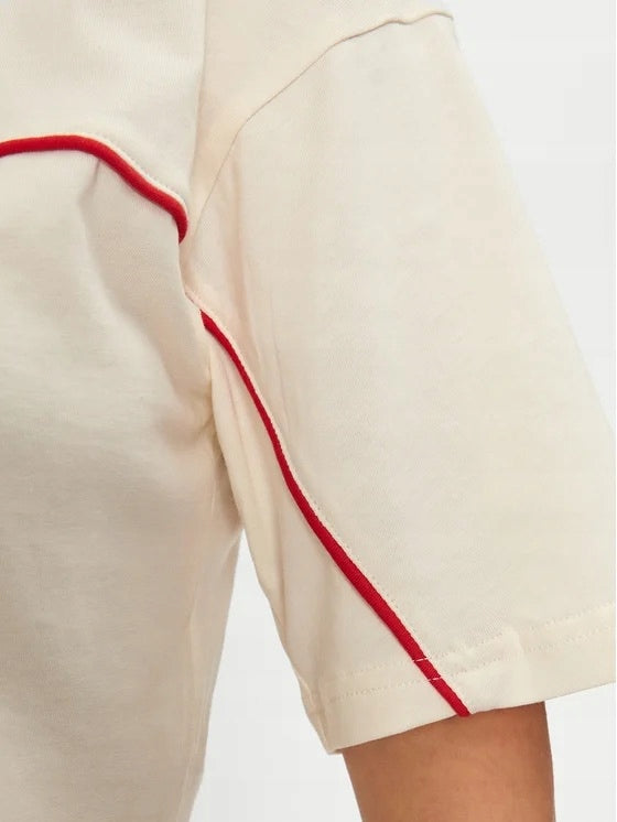 FILA Beżowa Bluzka Damska Krótki T-shirt na Krótki Rękaw Logo Haft Loobu L