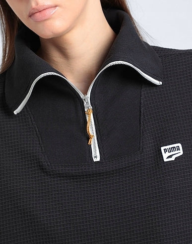 Puma Czarna Cienka Bluza z Kołnierzykiem na Zamek Sweterkowa Logo Haft