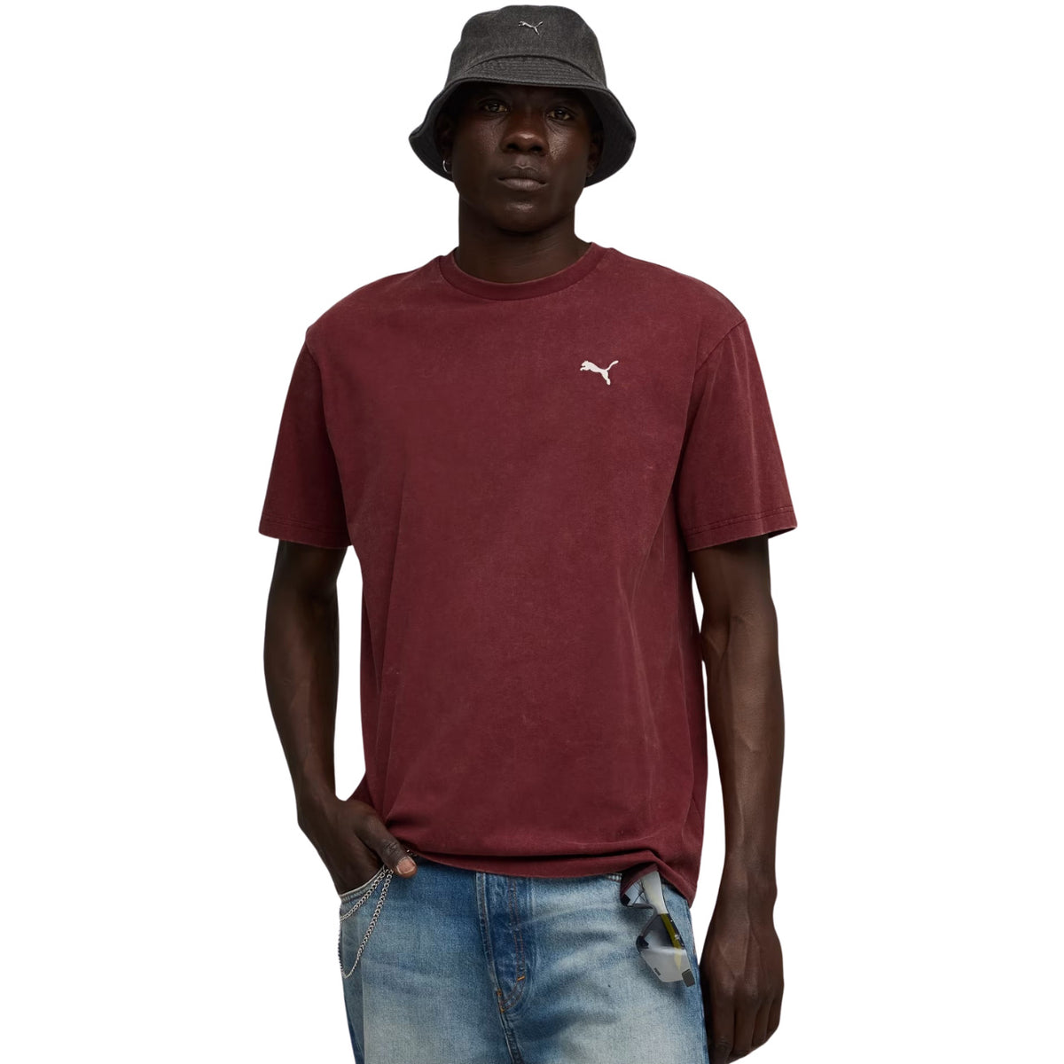 Koszulka Męska Puma Ess Elevated Relaxed Wash Tee Bordowa 688048 96