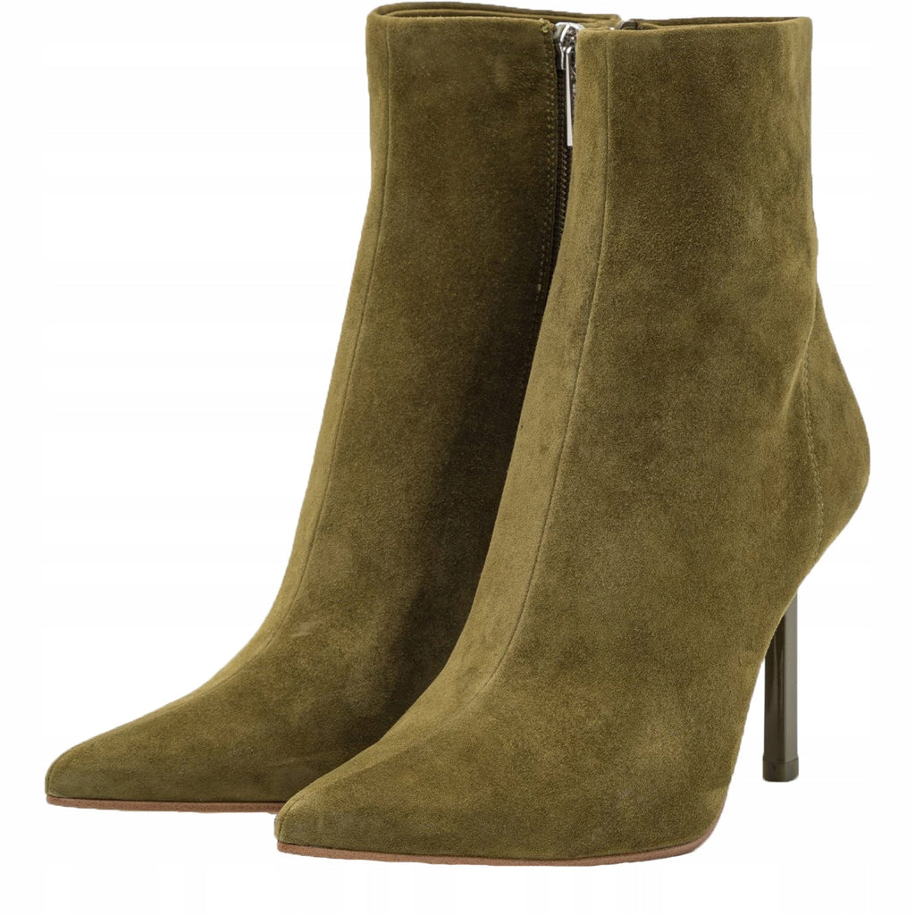 Steve Madden Oliwkowe Buty Damski Botki na Szpilce Skórzane Zamszowe Iyanna