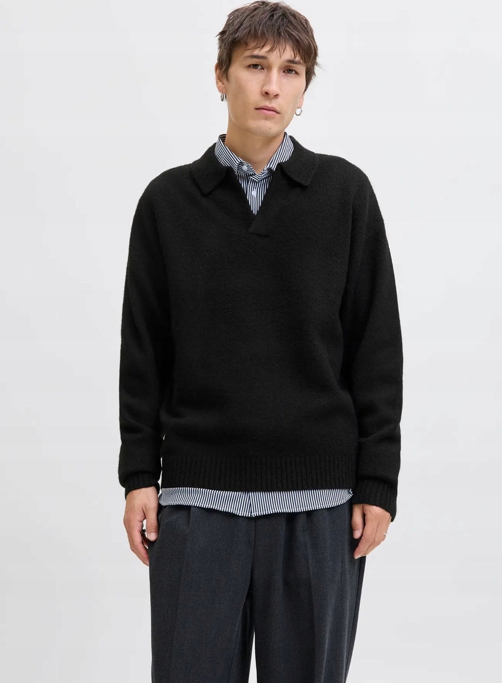 Jack&Jones Czarny Sweter Męski z Kołnierzykiem Długi Rękaw