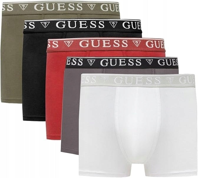 Guess Bokserki Męskie 5-pack Dopasowane Pasek z Logo Wielokolorowe r. M