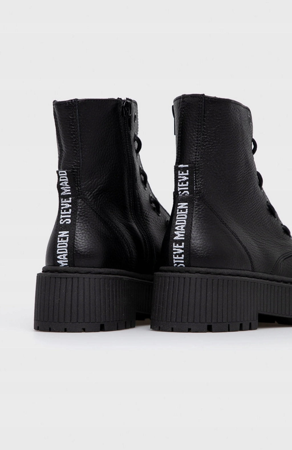 Steve Madden Czarne Skórzane Botki Na Zamek Workery Odyl Bootie Platforma