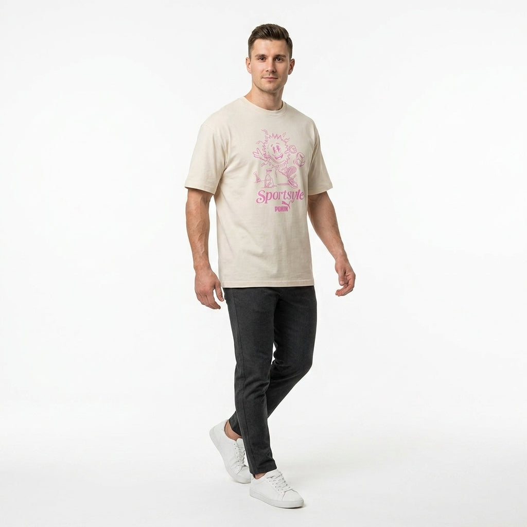 Koszulka Męska Puma GRAPHIC SUN Beżowa Nadruk Street