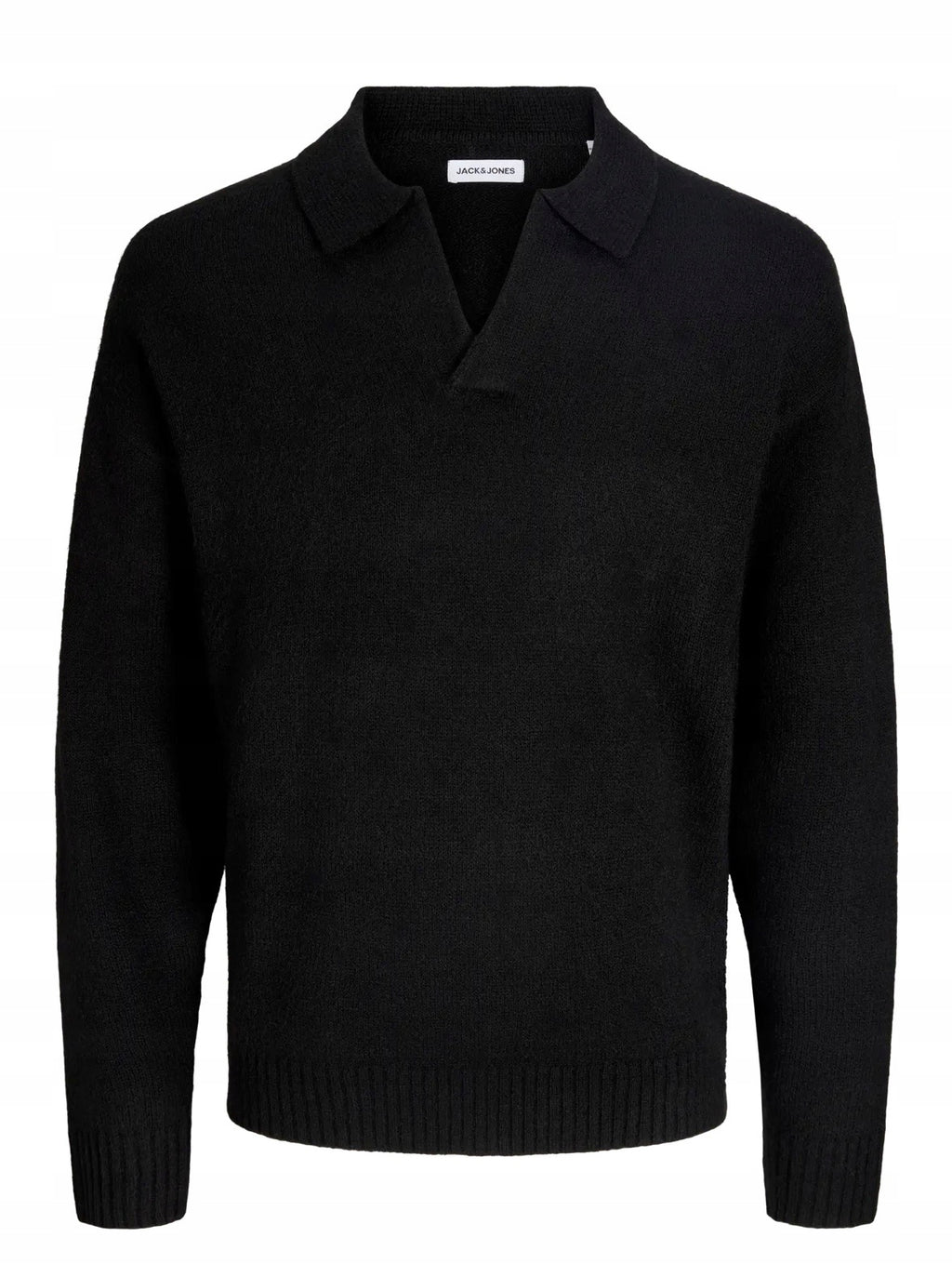 Jack&Jones Czarny Sweter Męski z Kołnierzykiem Długi Rękaw
