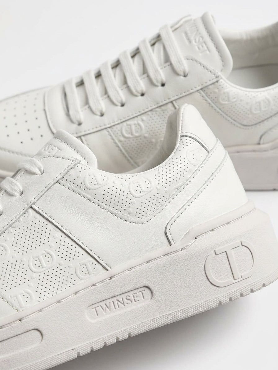 Klasyczne Skórzane Buty Damskie Twinset Milano Bianco Białe