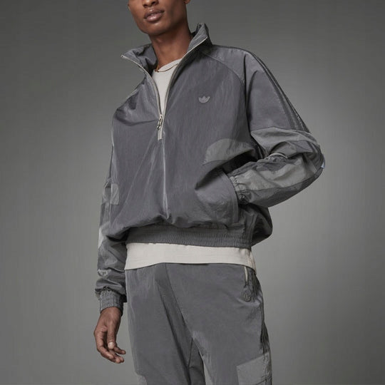 Adidas Szara Kurtka Męska Wiatrówka Rozpinana Bez Kaptura z Logo HD2233 r.M