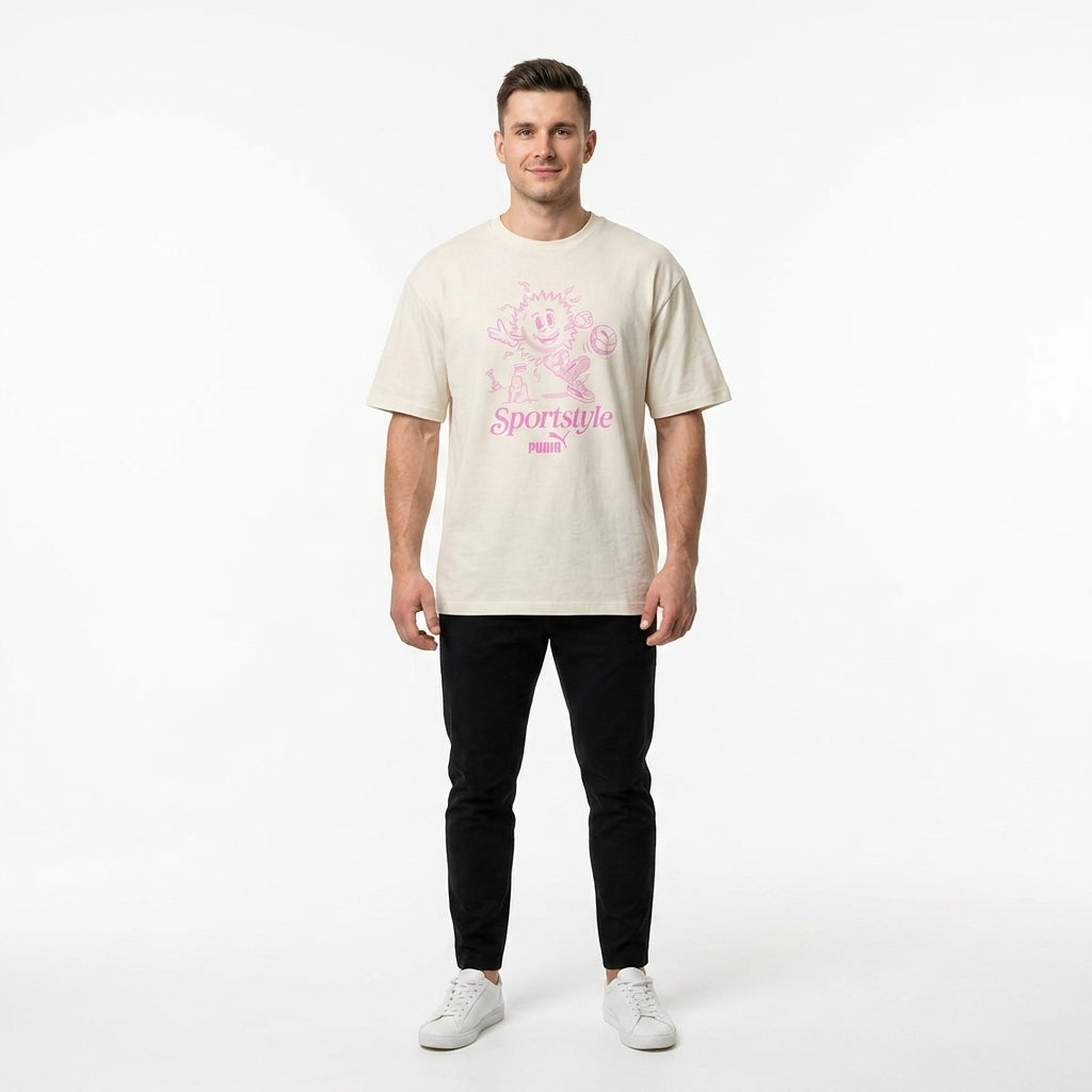 Koszulka Męska Puma GRAPHIC SUN Beżowa Nadruk Street