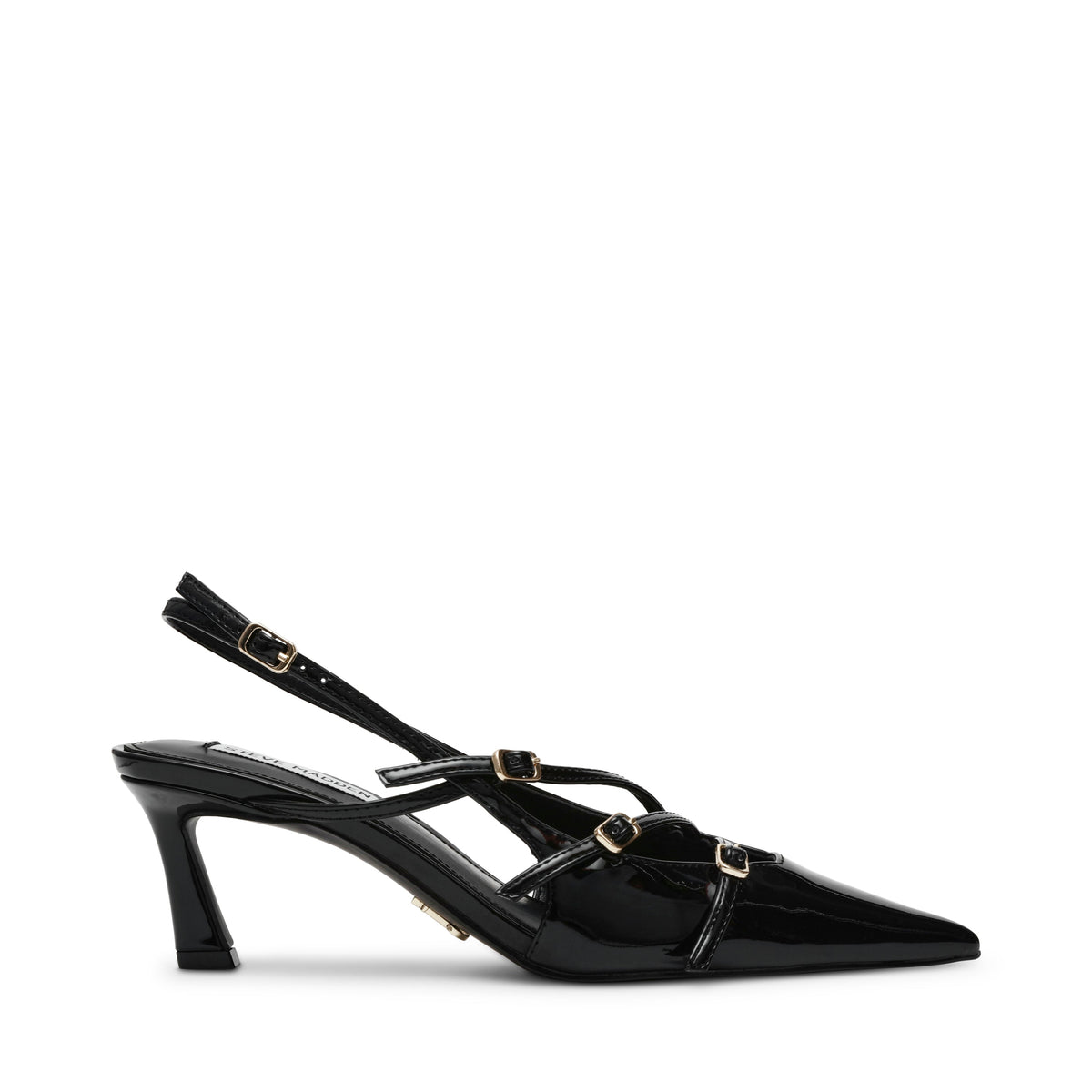Czółenka damskie Steve Madden Liana slingback czarne lakierowane kitten heel