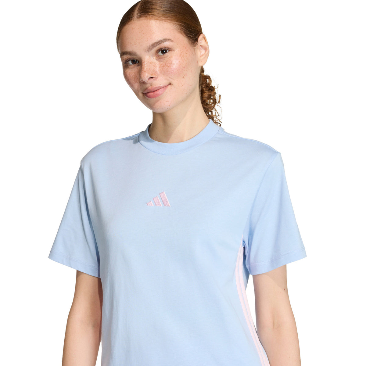 Koszulka damska adidas Essentials 3-Stripes Cotton błękitna KB7119