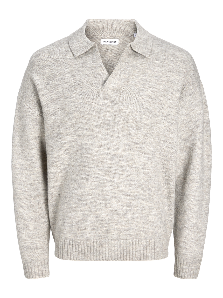 Jack&Jones Szary Sweter Męski z Kołnierzykiem Dekolt V Przez Głowę Ciepły