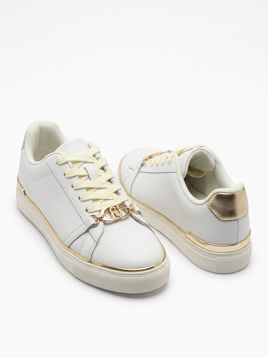 Klasyczne Sneakersy Damskie Liu Jo Kiki 01 Białe Złoto