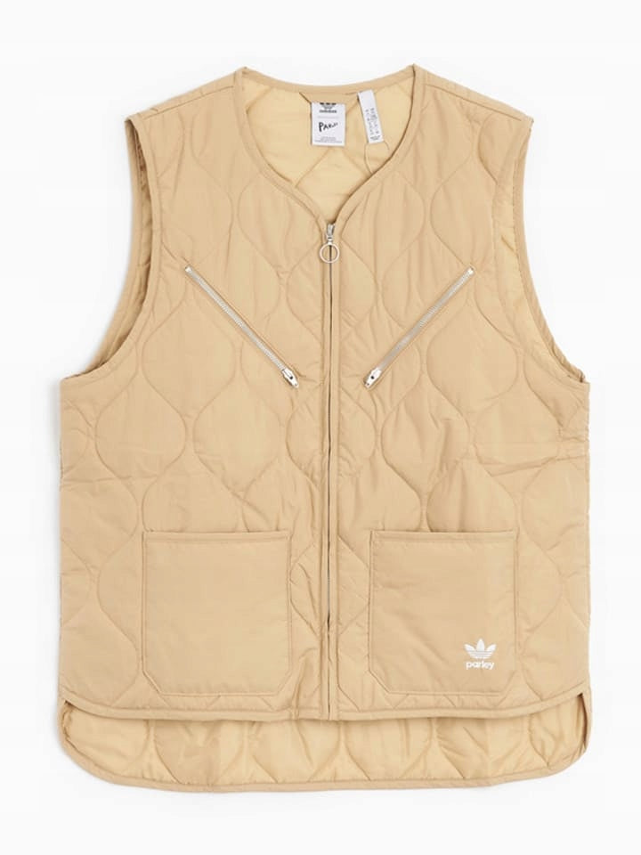 Adidas Beżowa Kamizelka Damska Bezrękawnik z Kieszeniami Oversize