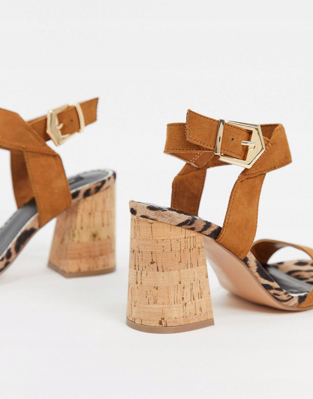 River Island Skórzane Brązowe Sandały Damskie Na Obcasie Korkowym r. 42