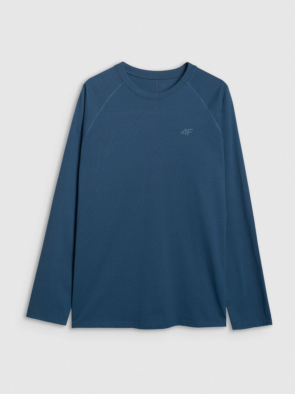 4F Granatowy Longsleeve Bluzka na Długi Rękaw Gładka Nadruk Logo Oversize
